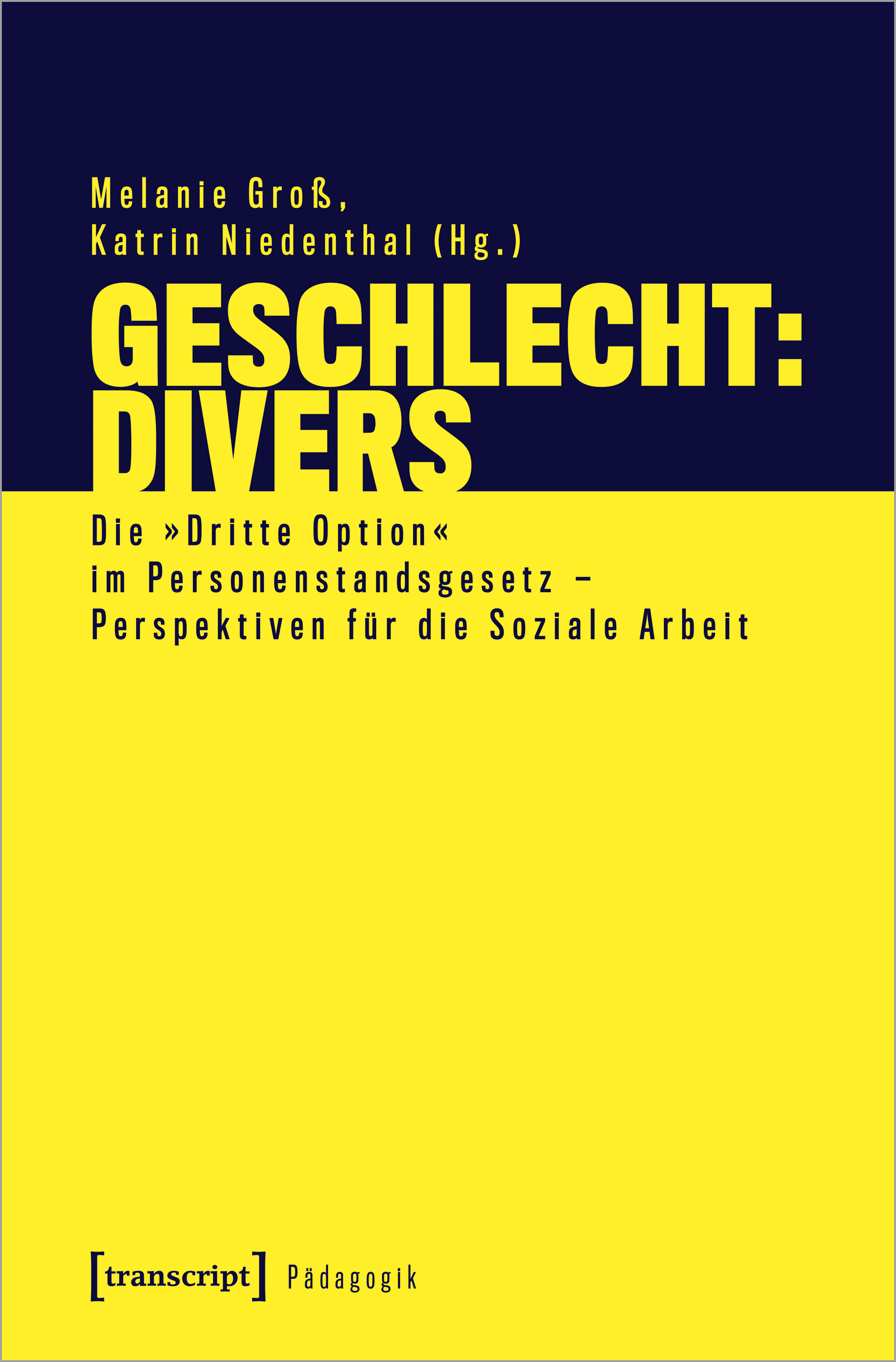 Buchcover Geschlecht: Divers, ohne Abbildung, dunkelblau und gelb